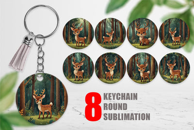 Keychain Cartoon Deer in Forest Sublimation artnoy 