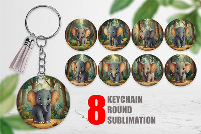 Keychain Cartoon Elephant in Forest Sublimation artnoy 