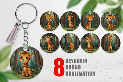 Keychain Cartoon Giraffe in Forest Sublimation artnoy 