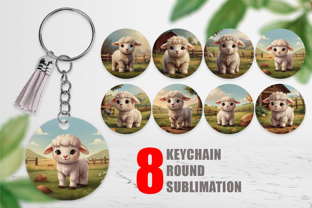 Keychain Cartoon Lamb in Farm Sublimation artnoy 