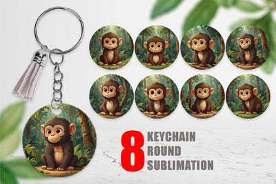 Keychain Cartoon Monkey in Forest Sublimation artnoy 
