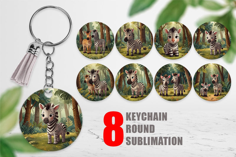 Keychain Cartoon Zebra in Forest Sublimation artnoy 