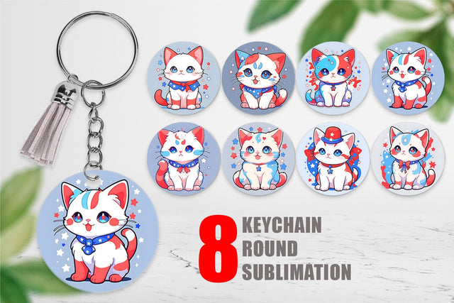 Keychain Cat 4th July Sublimation artnoy 