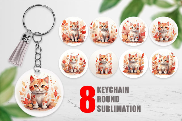 Keychain Cat Among Falling Leaves Sublimation artnoy 