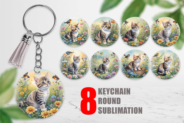 Keychain Cat and Flowers Sublimation artnoy 