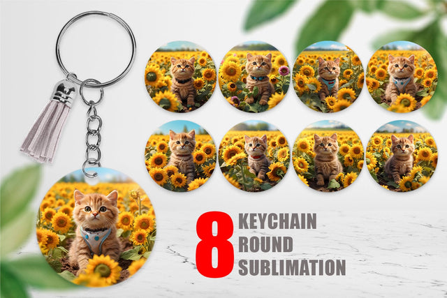 Keychain Cat and Sunflowers Sublimation artnoy 