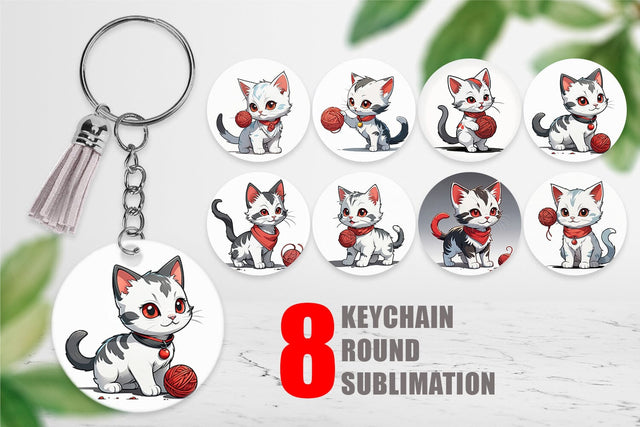 Keychain Cat and Yarn Ball Sublimation artnoy 