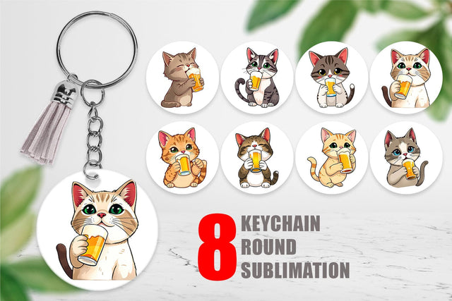 Keychain Cat Beer Day Sublimation artnoy 