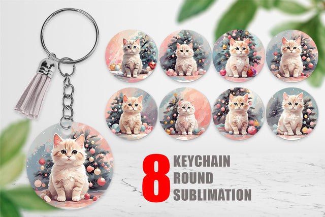 Keychain Cat Christmas Painting Sublimation artnoy 