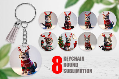 Keychain Cat Christmas Sublimation artnoy 