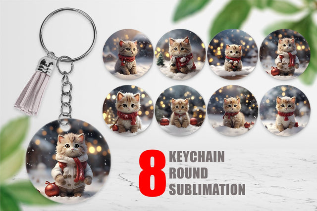 Keychain Cat Christmas Sublimation artnoy 