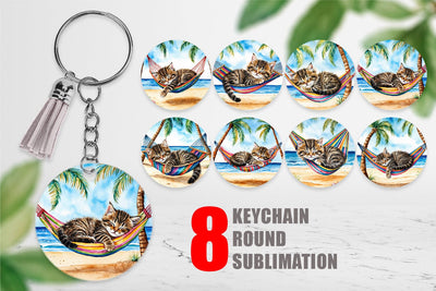 Keychain Cat in Summer Hammock Sublimation artnoy 