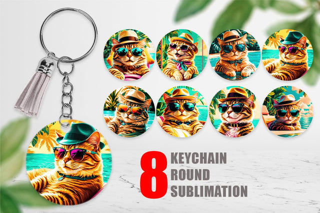 Keychain Cat in Summer Sublimation artnoy 