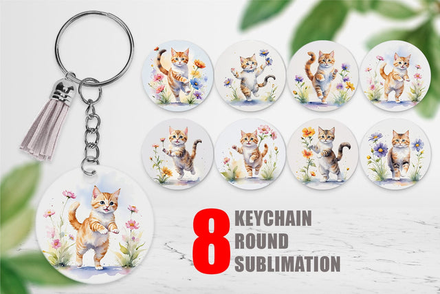 Keychain Cat in Summer Watercolor Sublimation artnoy 