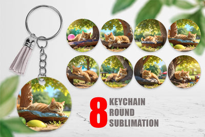 Keychain Cat on Summer Day Sublimation artnoy 