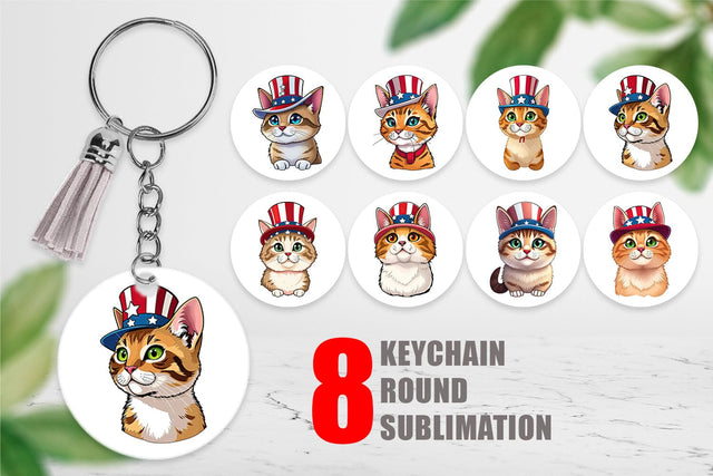 Keychain Cat Patriotic Sublimation artnoy 
