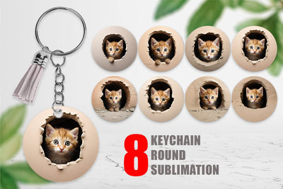 Keychain Cat Peeks from Wall Sublimation artnoy 