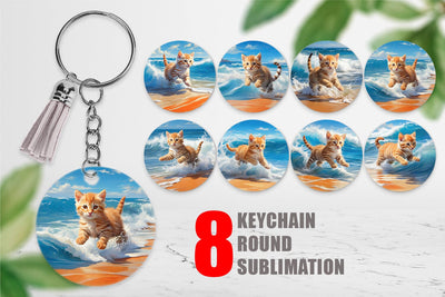 Keychain Cat Running on the Beach Sublimation artnoy 