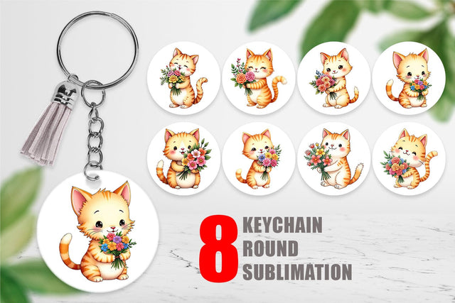 Keychain Cat Spring Bouquet Sublimation artnoy 
