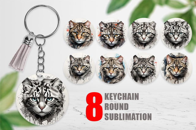 Keychain Cat Watercolor Ink Sublimation artnoy 