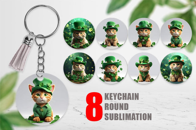 Keychain Cat With Hat Patrick's Day Sublimation artnoy 