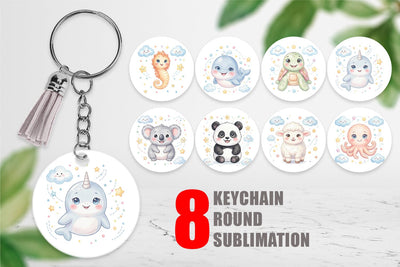 Keychain Celestial Baby Animal Watercolor Sublimation artnoy 