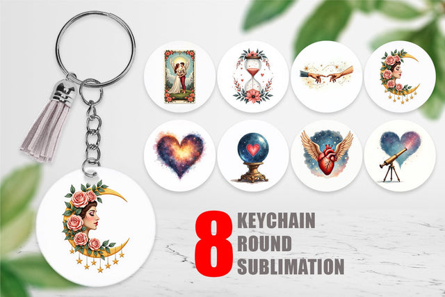 Keychain Celestial Love & Vintage Valentine Watercolor Sublimation artnoy 
