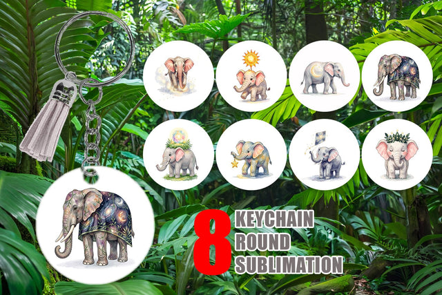 Keychain Celestial Night Elephant Watercolor Sublimation artnoy 