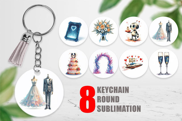 Keychain Celestial Union Sci-Fi Wedding Sublimation artnoy 