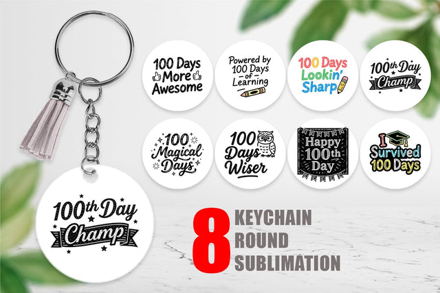 Keychain Chalkboard Celebration 100 Days Quotes Sublimation artnoy 