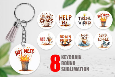 Keychain Chaos Caffeine Sarcastic Quotes Sublimation artnoy 