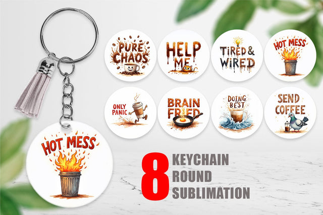 Keychain Chaos Caffeine Sarcastic Quotes Sublimation artnoy 