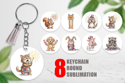 Keychain Chaotic 4th of July Animal Sublimation artnoy 