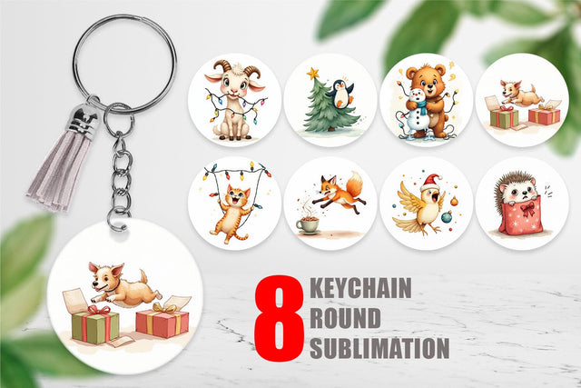 Keychain Chaotic Christmas Animals Sublimation artnoy 