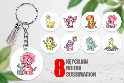 Keychain Chaotic Messy Baby Dino Watercolor Sublimation artnoy 