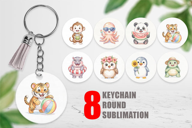 Keychain Cheerful Summer Animals Watercolor Sublimation artnoy 
