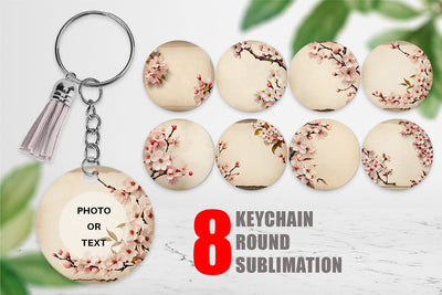 Keychain Cherry Blossom Old Paper Sublimation artnoy 
