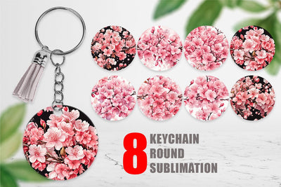 Keychain Cherry Blossom Pattern Sublimation artnoy 