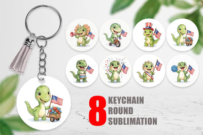 Keychain Chibi Patriotic Parade Dino Watercolor Sublimation artnoy 