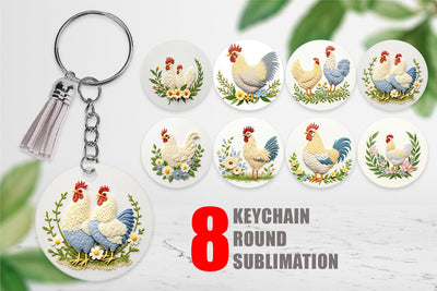 Keychain Chicken Embroidery Sublimation artnoy 