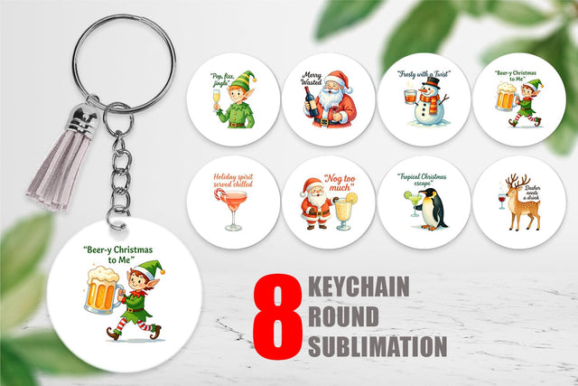 Keychain Christmas Alcohol Humor Sublimation artnoy 