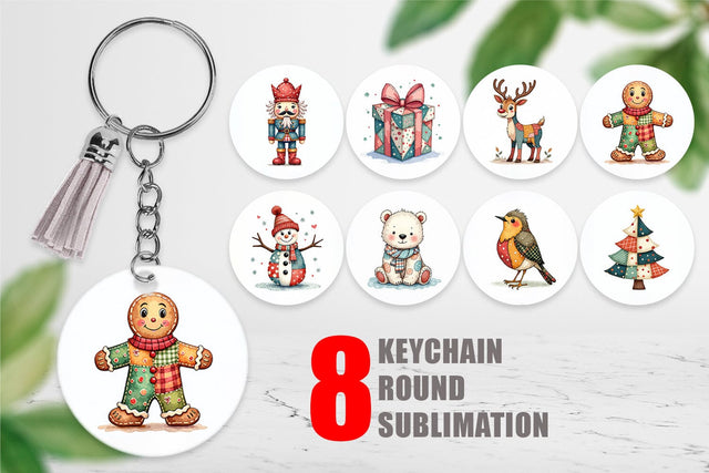 Keychain Christmas Cartoon Patchwork Sublimation artnoy 