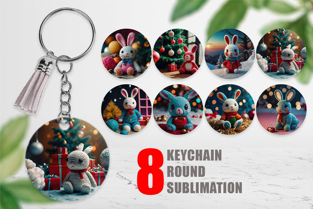 Keychain Christmas Crochet Bunny Sublimation artnoy 