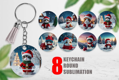 Keychain Christmas Crochet Cat Sublimation artnoy 