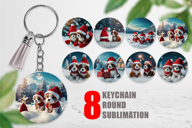 Keychain Christmas Crochet Dog Sublimation artnoy 