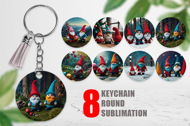 Keychain Christmas Crochet Gnomes Sublimation artnoy 
