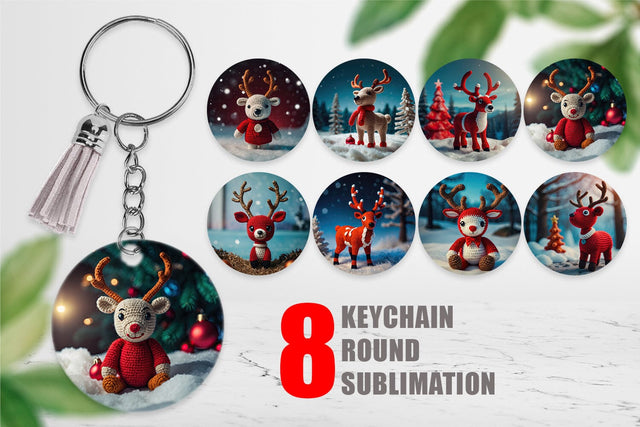 Keychain Christmas Crochet Rudolph Sublimation artnoy 