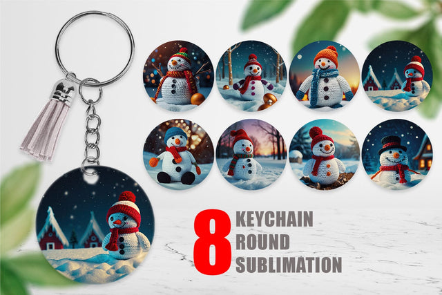 Keychain Christmas Crochet Snowman Sublimation artnoy 