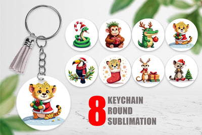 Keychain Christmas Jungle Animals Sublimation artnoy 