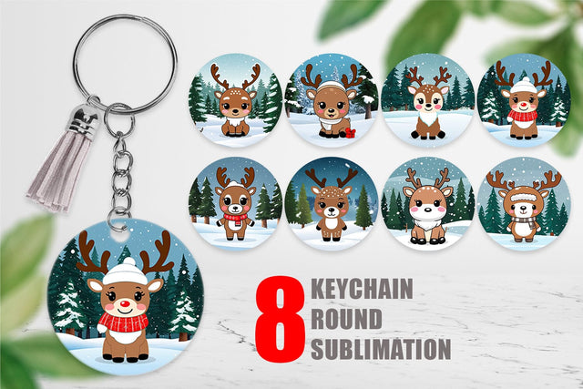 Keychain Christmas Kawaii Reindeer Sublimation artnoy 
